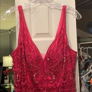 Sherri Hill Fuchsia Beaded Full Length Prom Dress